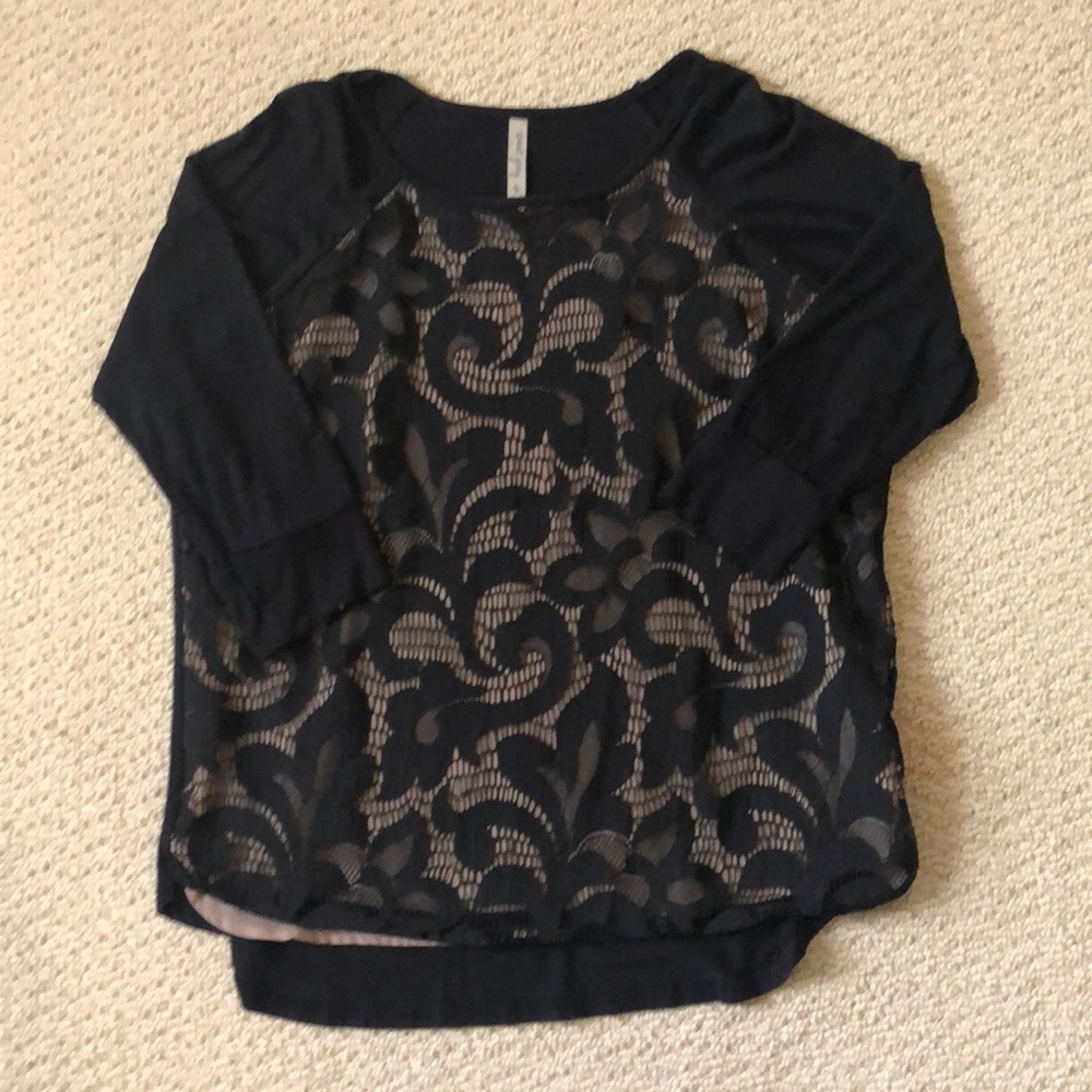 Black T-shirt with lace overlay